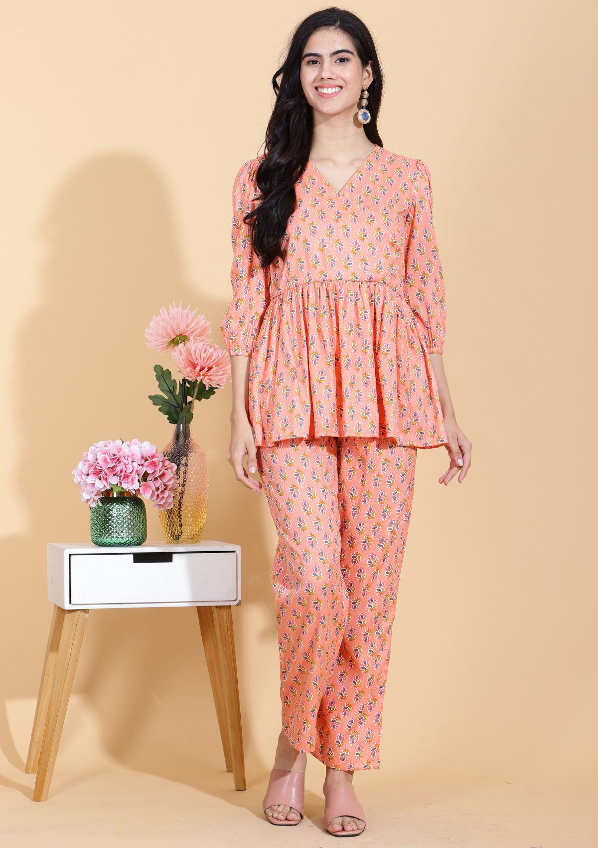 Culture Floral Print Short Kurti with Pyjama Set
